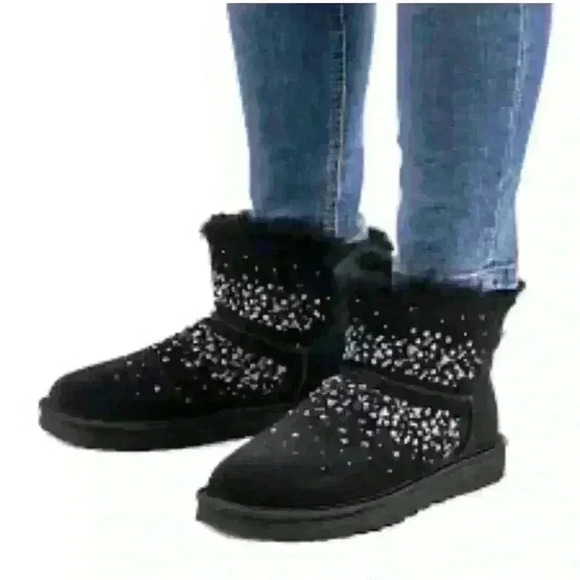 UGG Classic Galaxy Mini Bling Boots Black Suede Women’s Sz 7 MSRP&180 - Picture 2 of 13